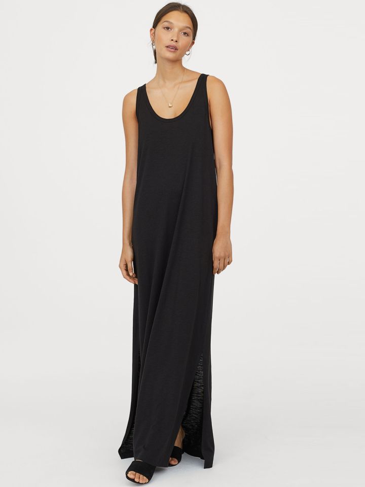 H\u0026M Women Black Solid Jersey Maxi Dress 