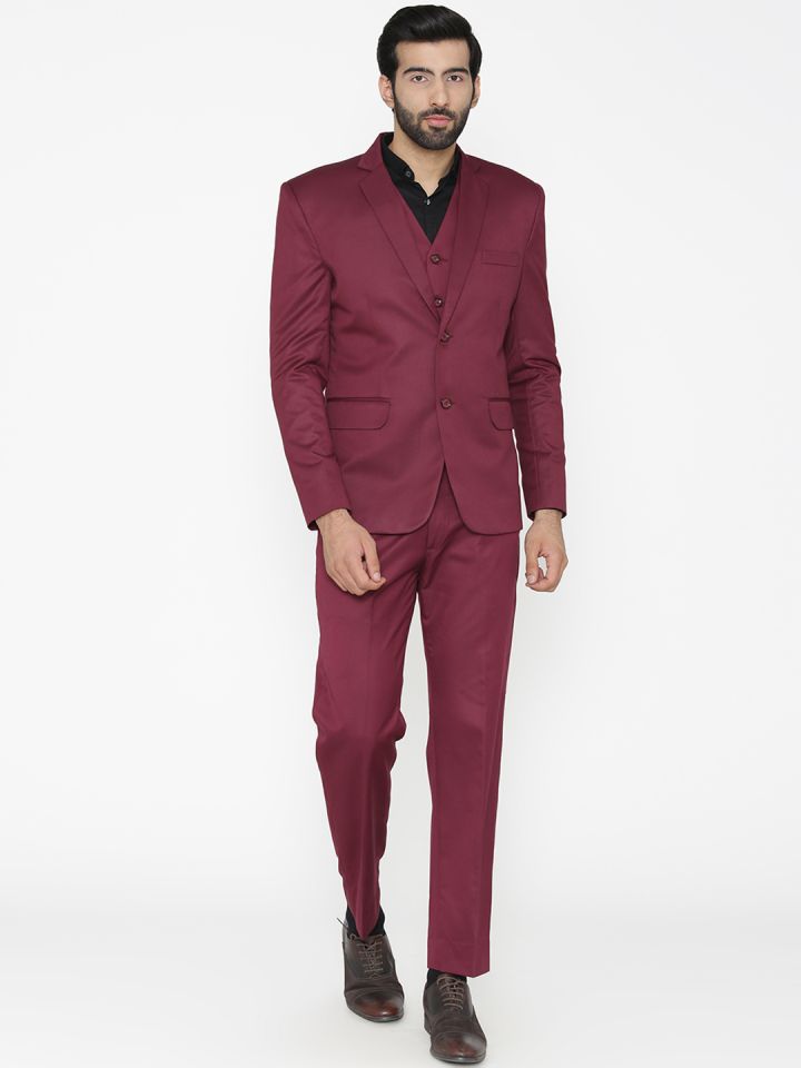 Buy Wintage Men Magenta Solid Single Breasted Regular Fit Party