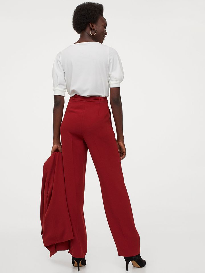 Buy H\u0026M Women Red Solid Belted Trousers 