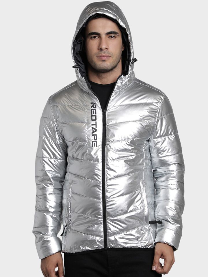 Red Tape Men Silver Toned Printed Puffer Jacket