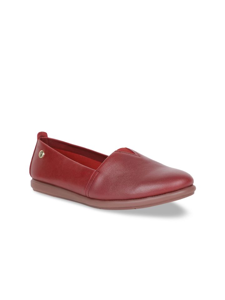 Hush Puppies Women Red Solid Leather Slip On Sneakers