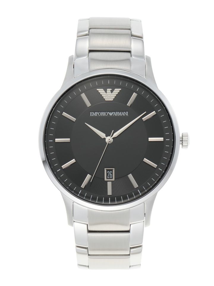 Emporio Armani Men Silver Toned Black Analogue Watch AR11181