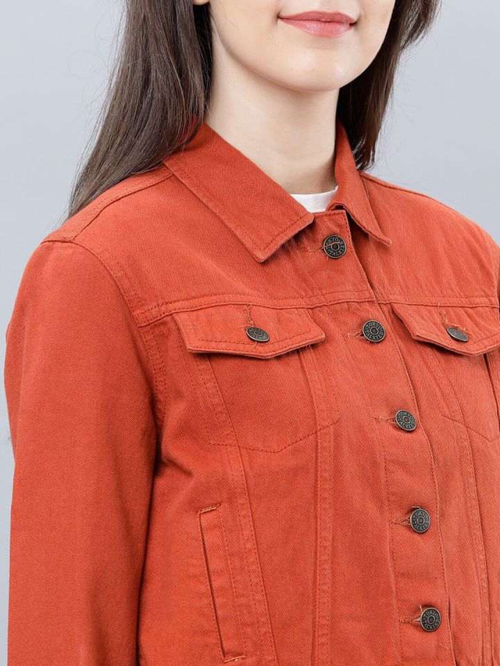 Womens orange denim jacket sale