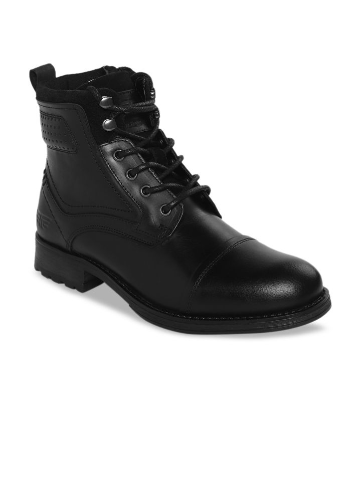 Long black flat leather boots