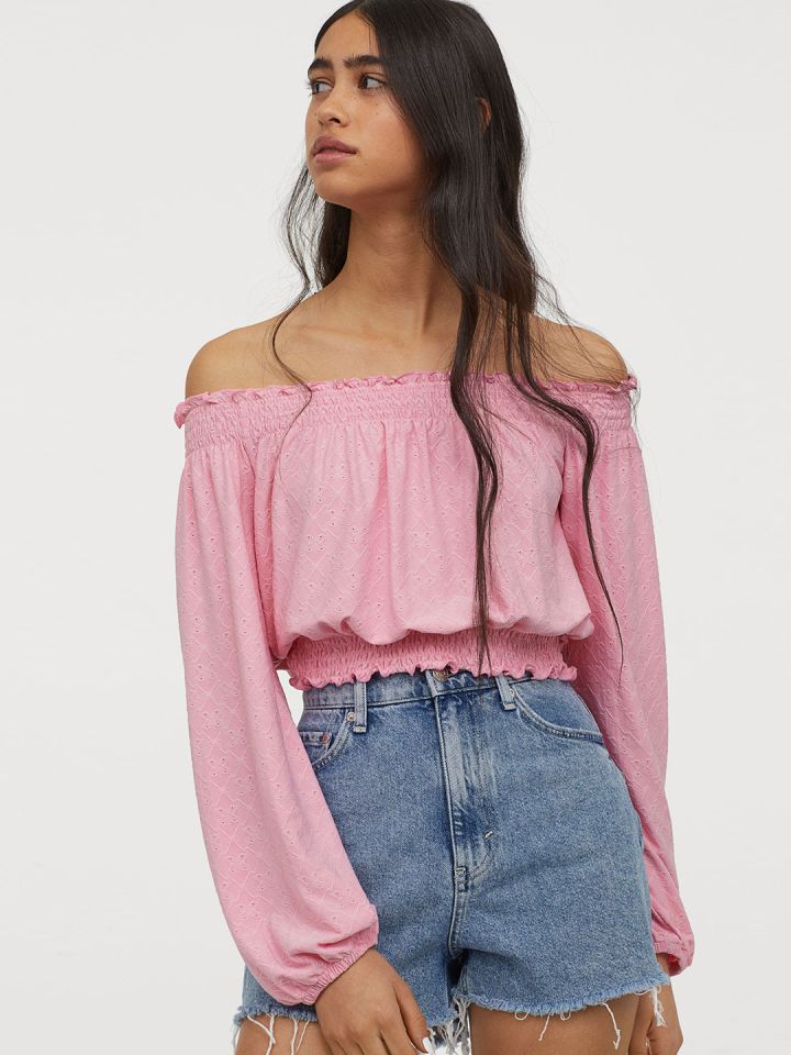 H&m pink top off shoulder top