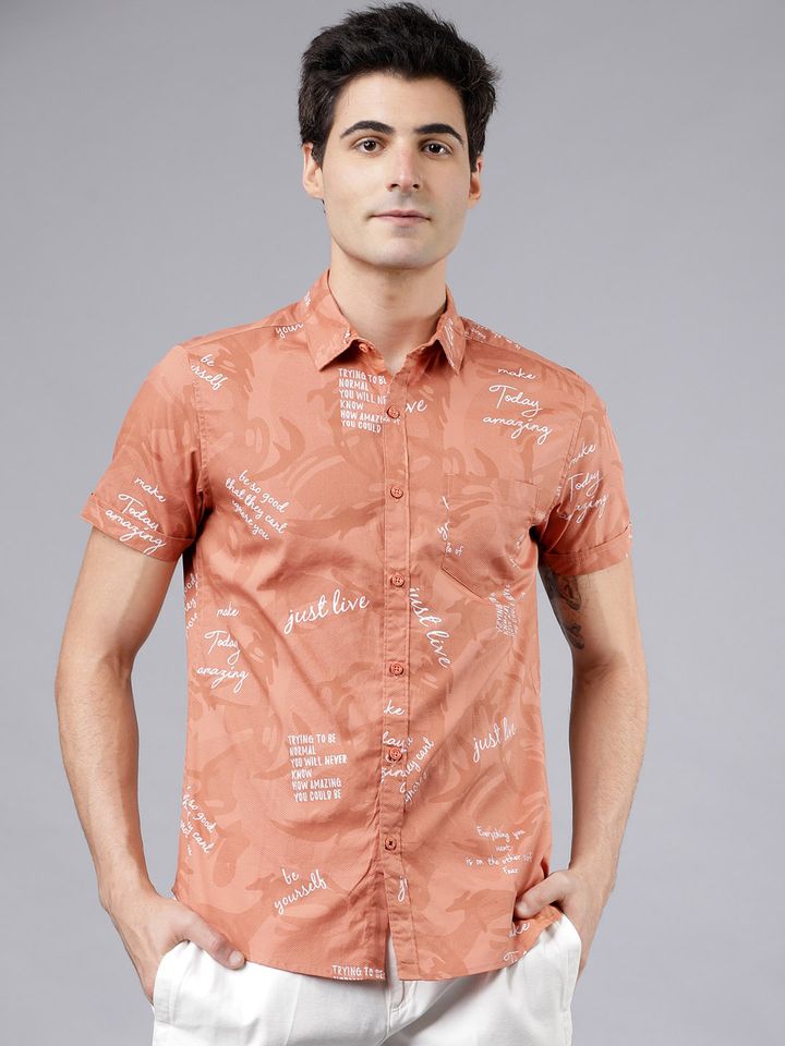 peach shirt mens outfit