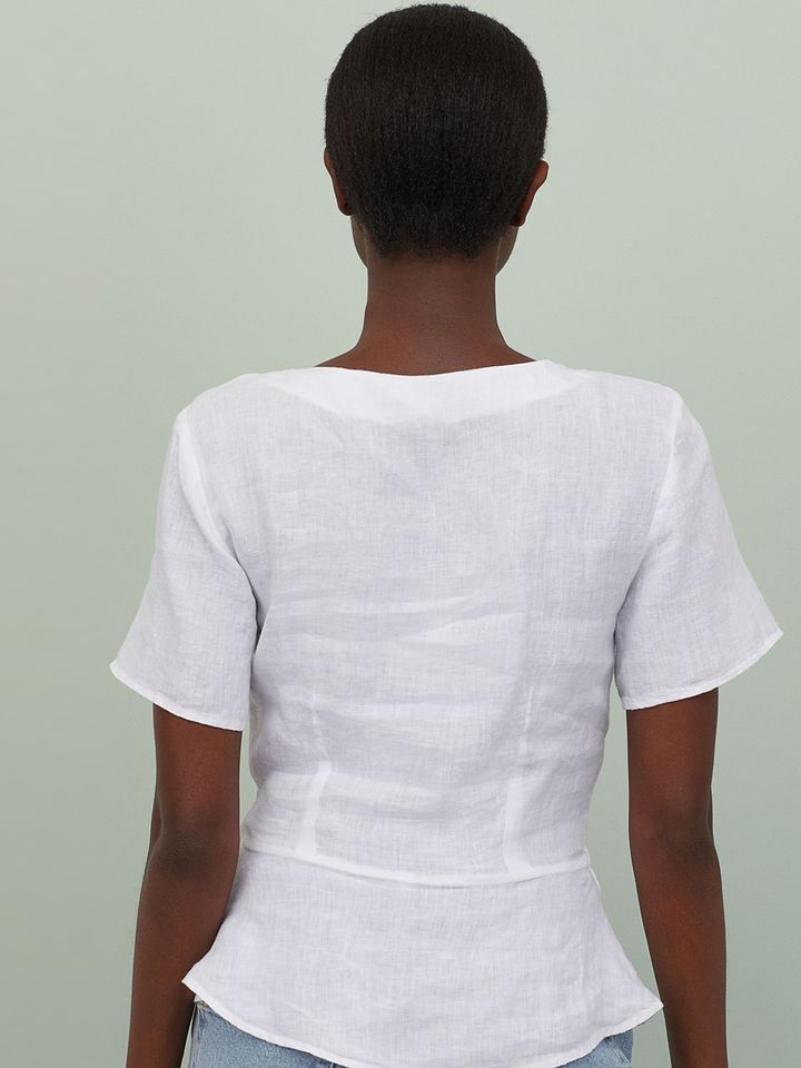 Linen Wrapover Blouse - Tops for Women 