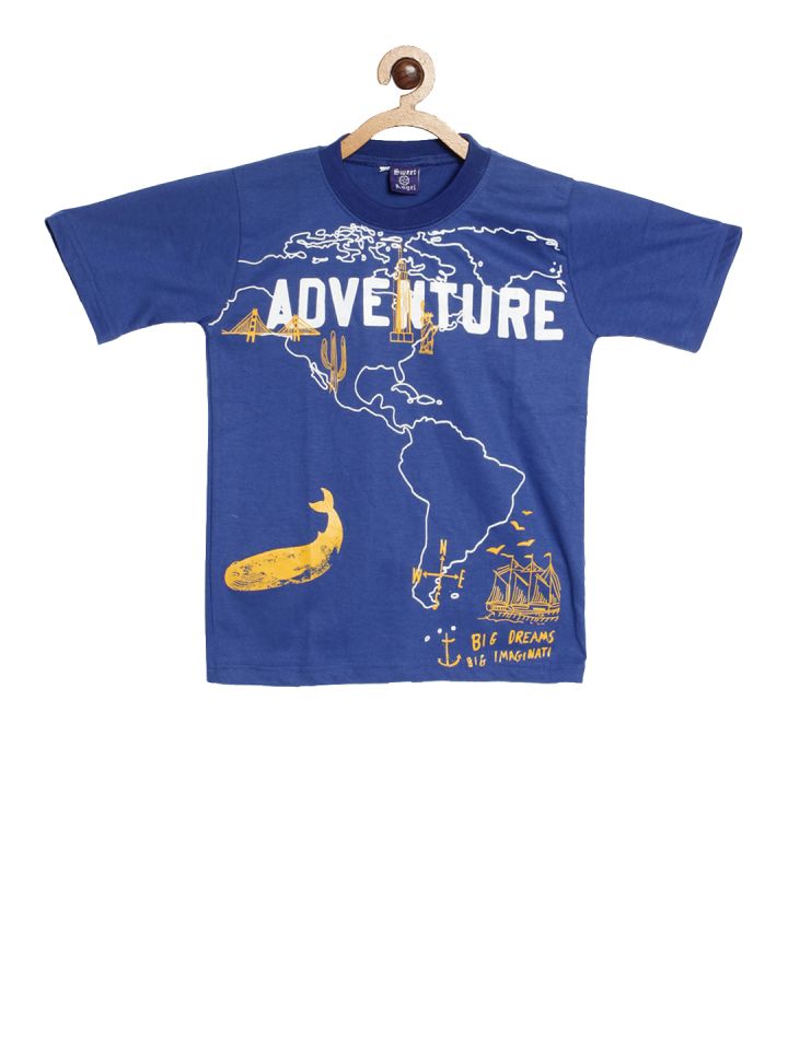 SWEET ANGEL Boys Blue Printed Round Neck Pure Cotton T shirt