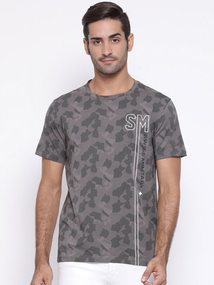 SWISS MILITARY Men Grey Camo Printed Round Neck T shirt