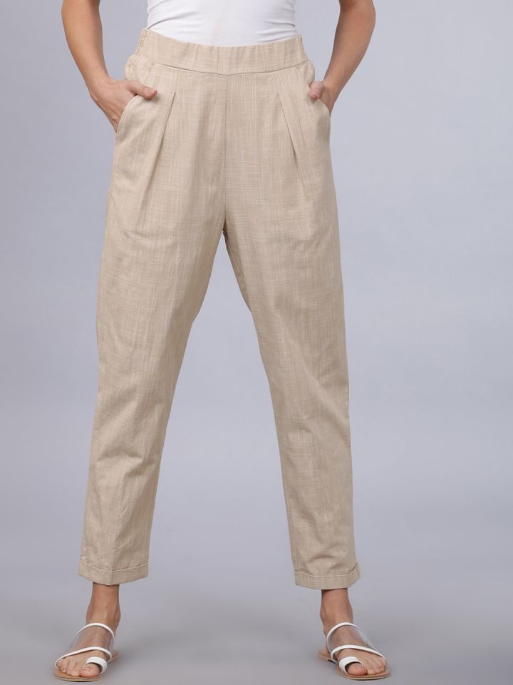 Buy Tokyo Talkies Women Beige Straight Fit Trousers - Trousers for Women  15454266