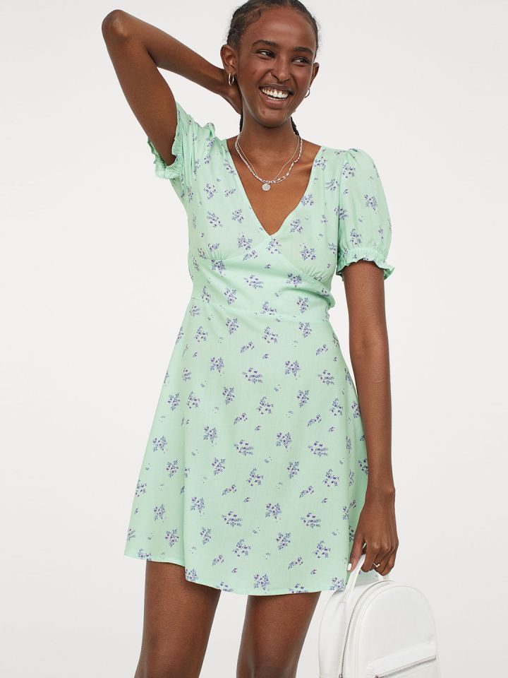 Buy H M Women Mint Green Floral Patterned Dress Dresses for
