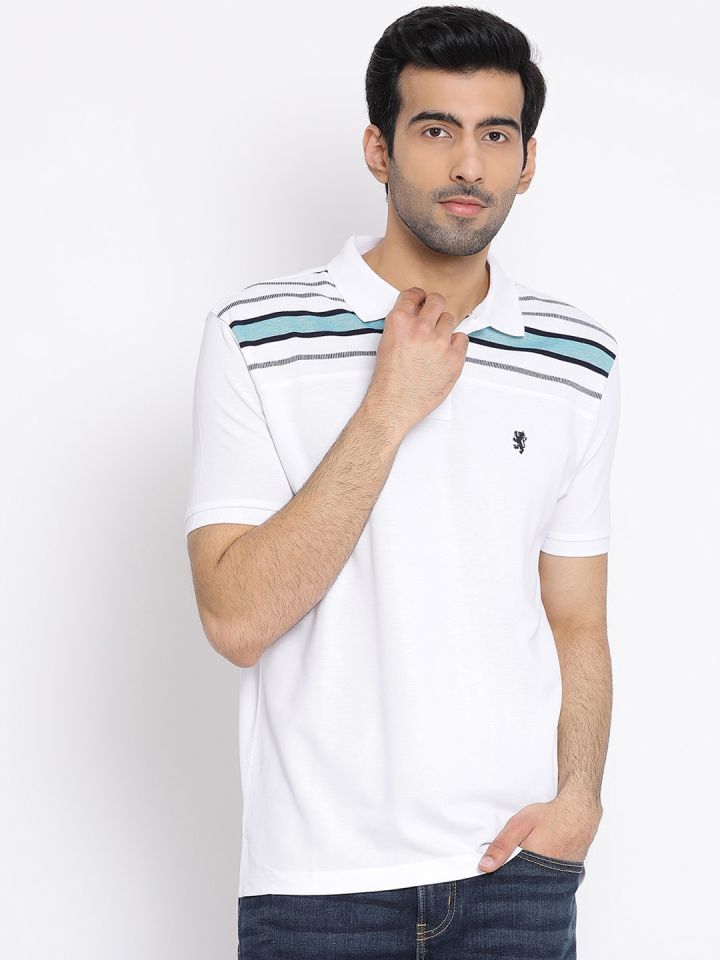 Buy Red Tape Men White Striped Polo Collar Pure Cotton T Shirt