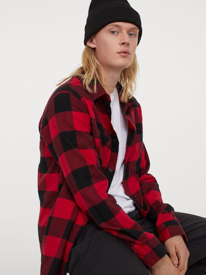 H&m red checked deals shirt