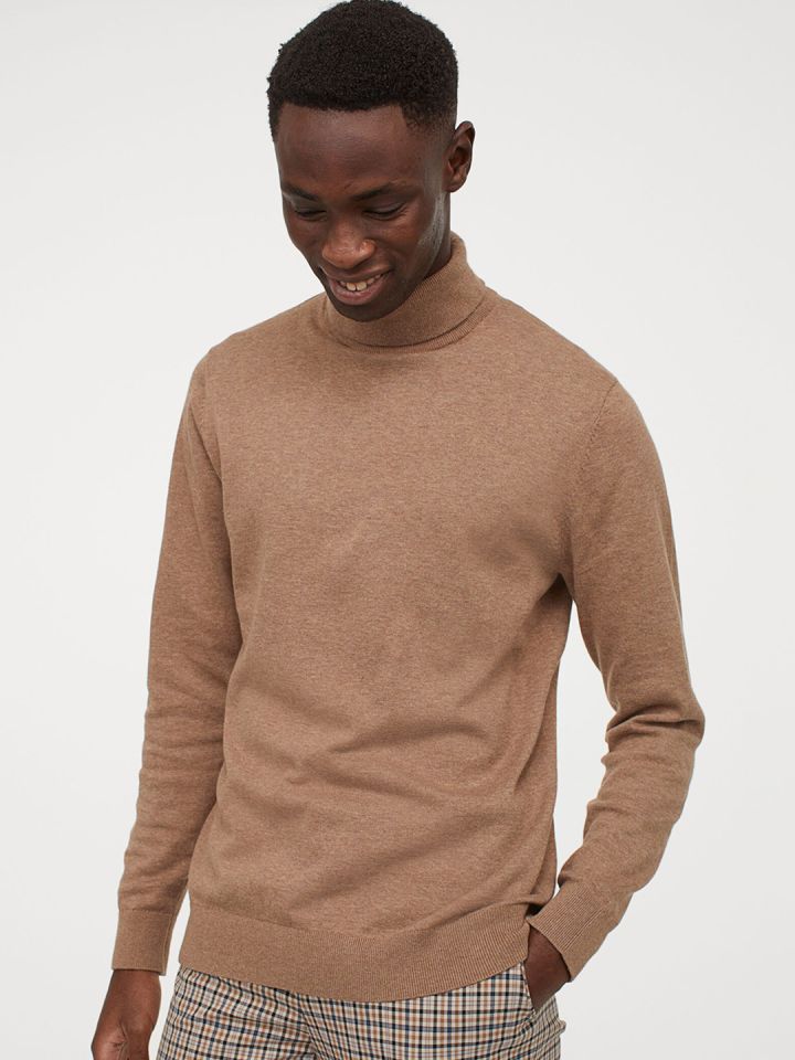 Buy H M Men Beige Fine Knit Polo Neck Jumper Sweaters for Men
