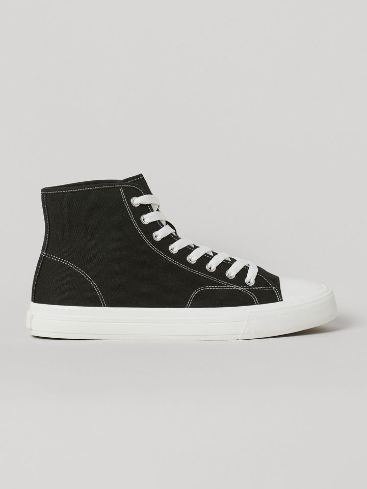 Buy H M Men White Black Canvas Hi Top Trainers Casual Shoes