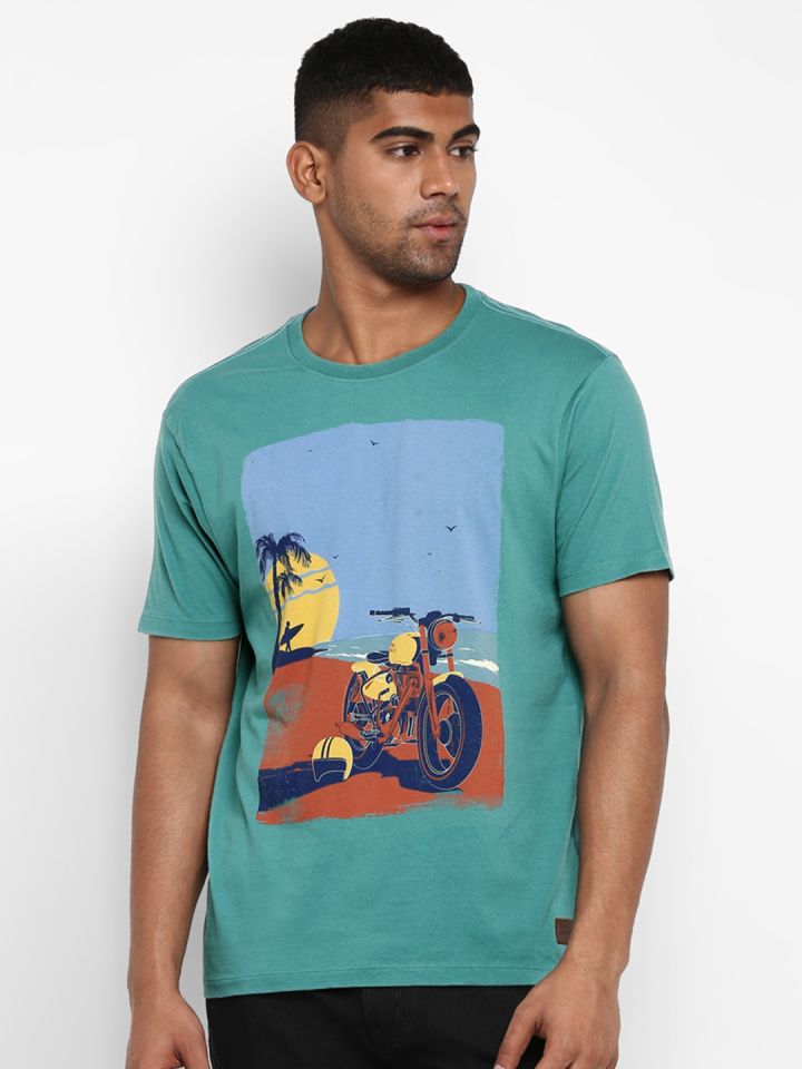Royal Enfield Men Green Printed Round Neck T shirt