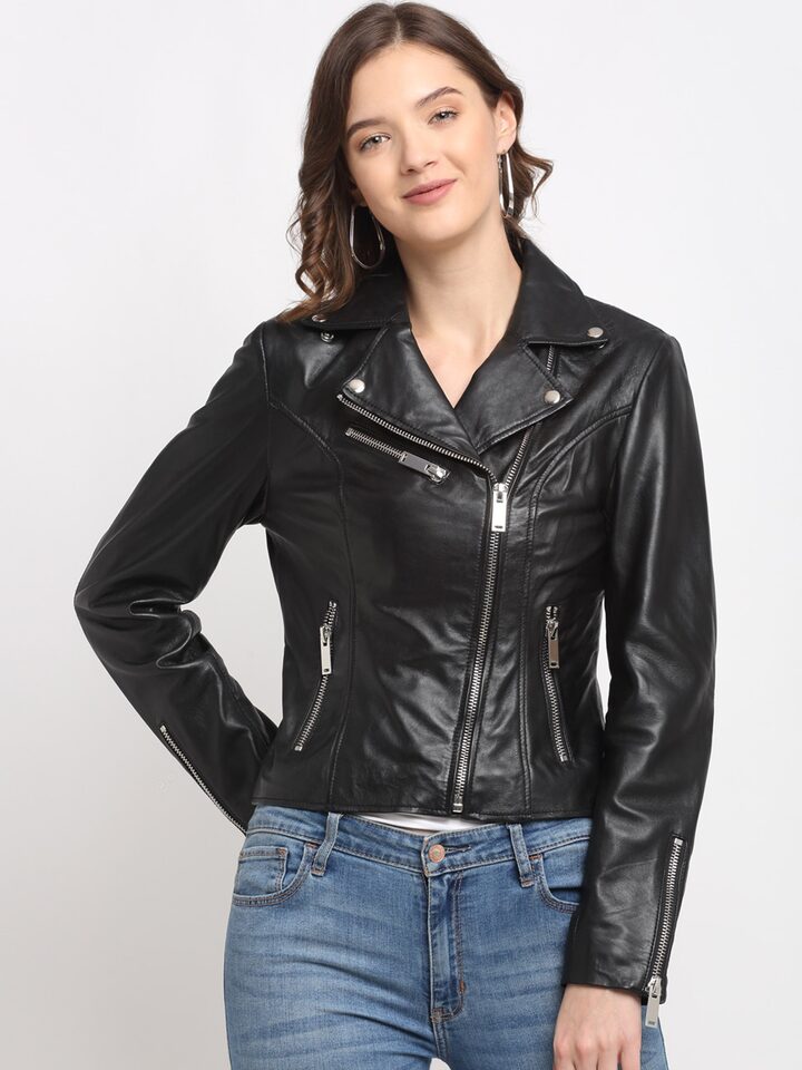 Women's Edition Point Collar Jacket in Black Leather - Thursday-gemektower.com.vn