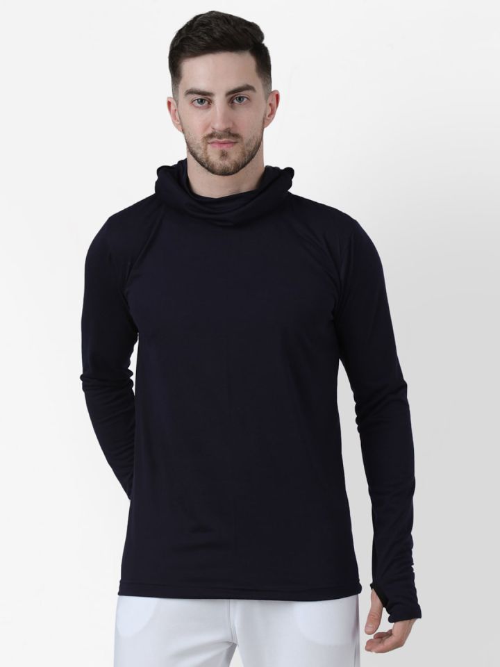 Pause Black Solid Cotton Cowl Neck Slim Fit Full Sleeve Mens