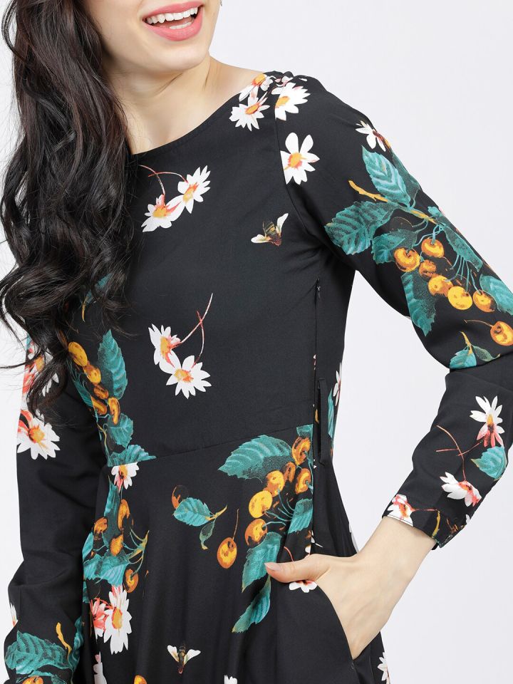 Tokyo talkies women on sale black printed maxi dress