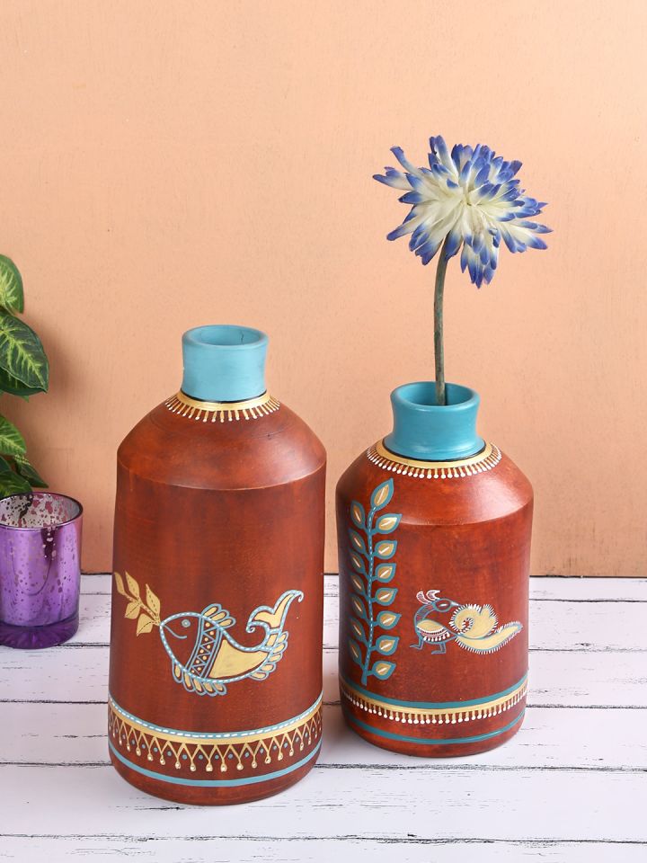 Vintage Floral Etched Brass Vase Made in India Boho 10”