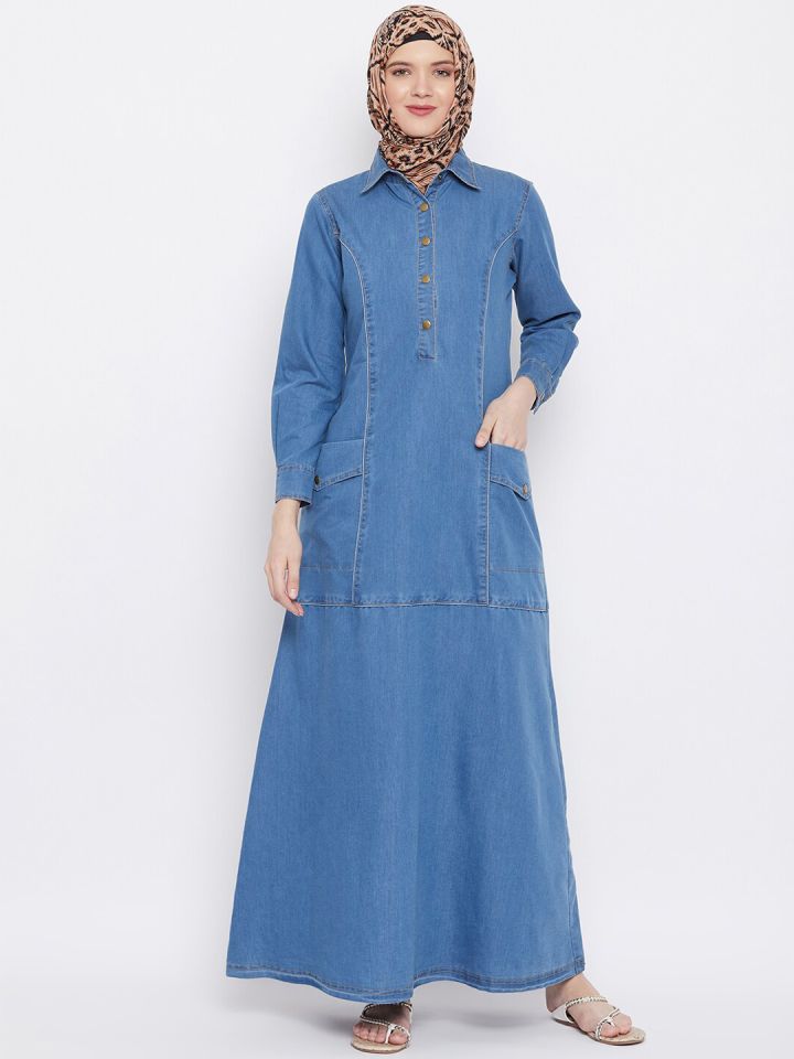 MOMIN LIBAS Women Blue Denim Style Abaya Burqa