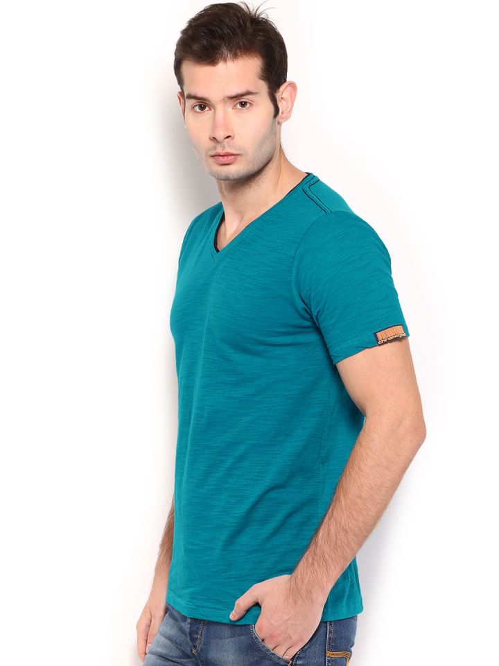 Buy Chromozome Men Teal Blue Pure Cotton T Shirt Tshirts for Men