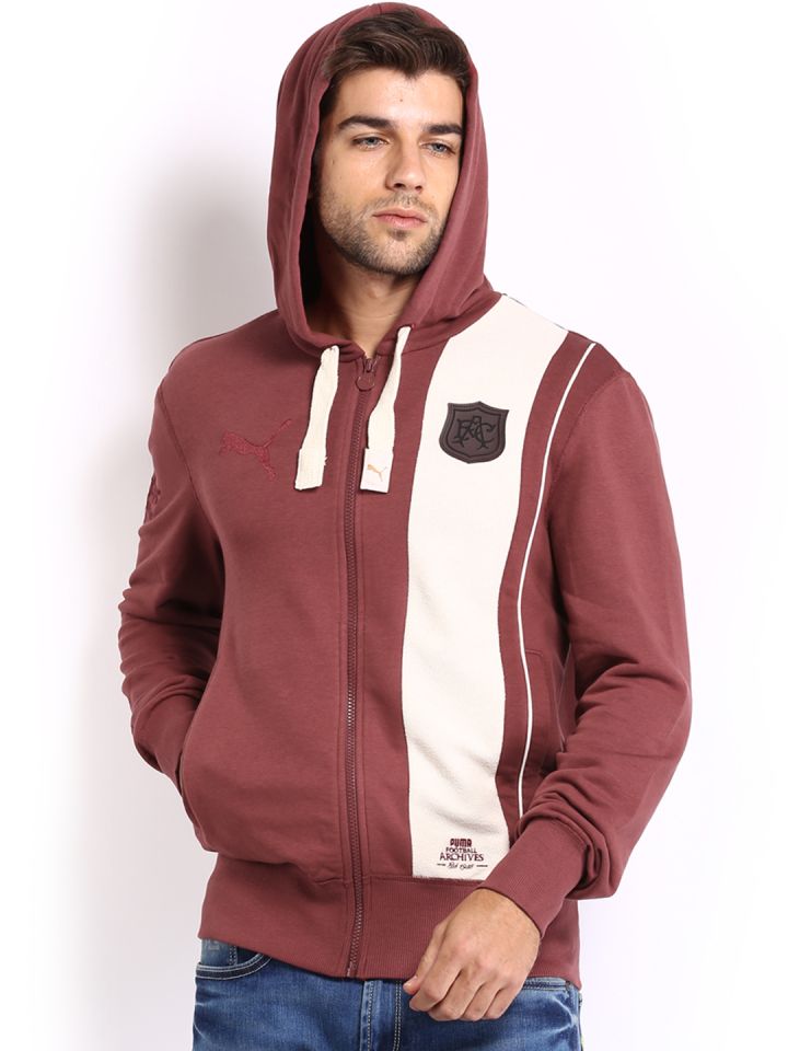 Puma Men Maroon AFC Archives Zipthrough Hooded Track Football Sweatshirt
