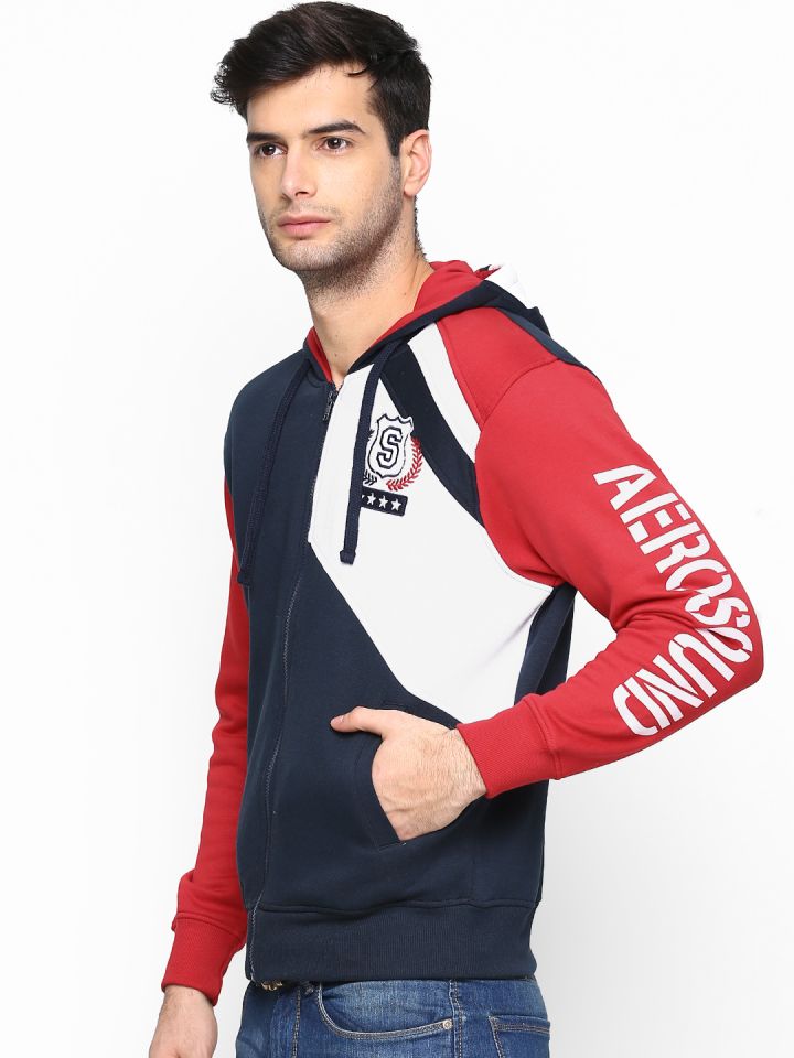 Buy Spunk Men Navy Red Hooded Sweatshirt Sweatshirts for Men