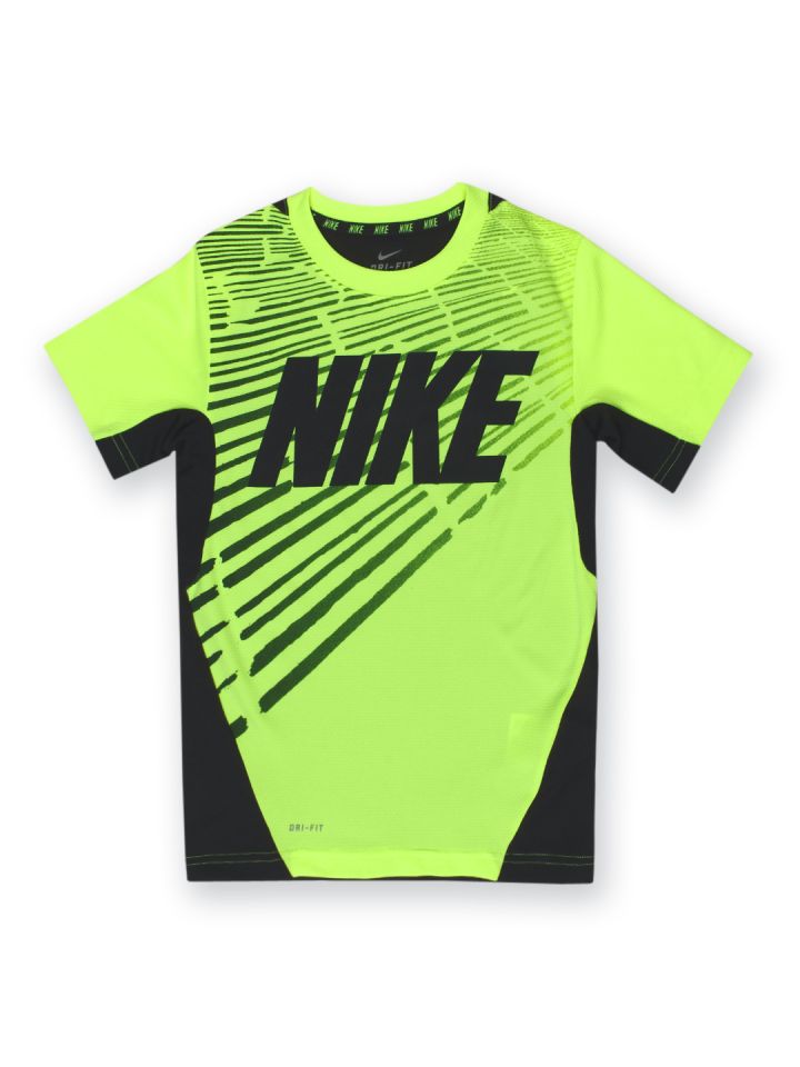 Nike Boys Fluorescent Green Grey Printed Training T shirt