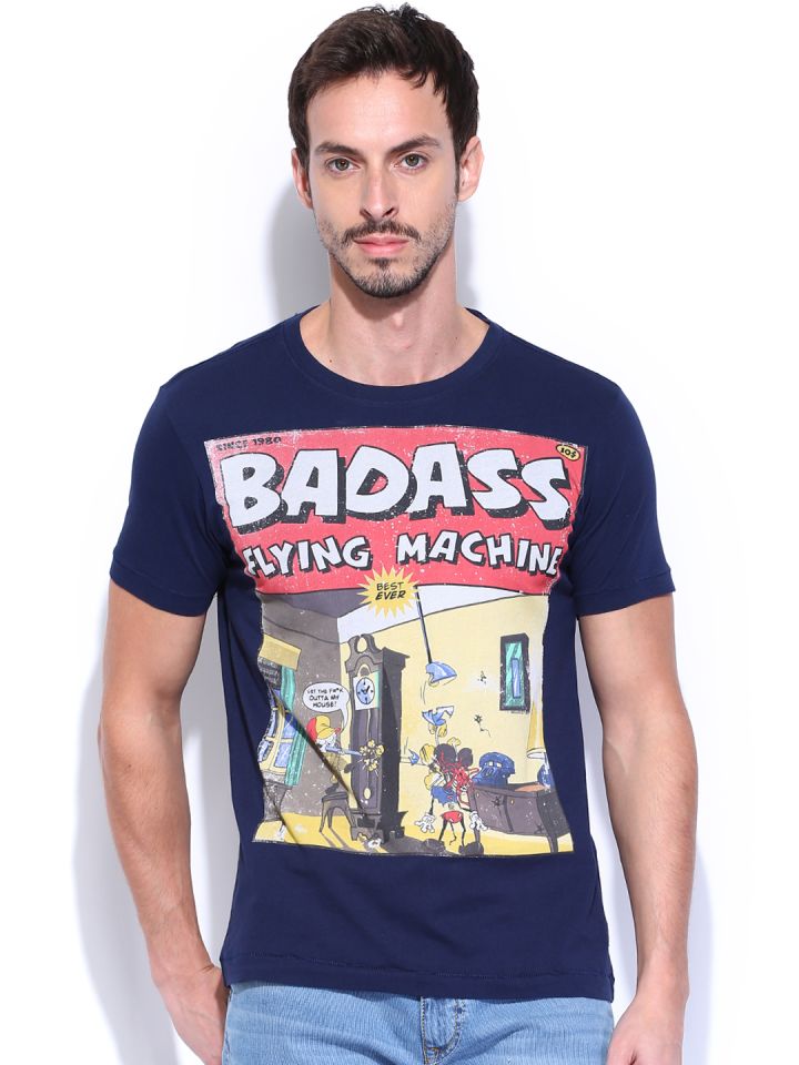 Buy Flying Machine Men Navy Printed Pure Cotton T Shirt Tshirts