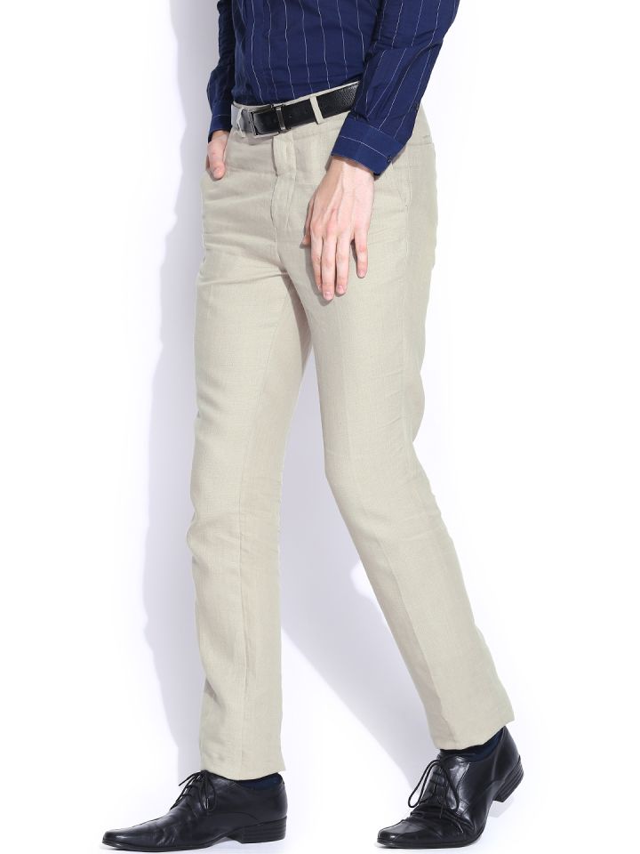 Buy Turtle Beige Linen Slim Casual Trousers  Trousers for Men 951903   Myntra