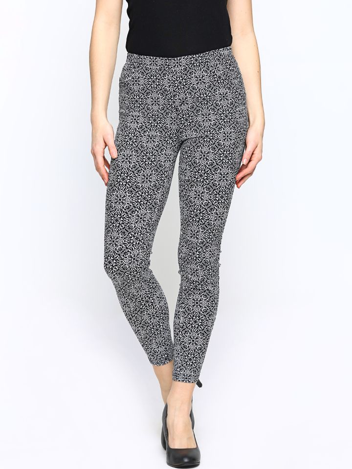 Xpose Black White Printed Ankle Length Jeggings