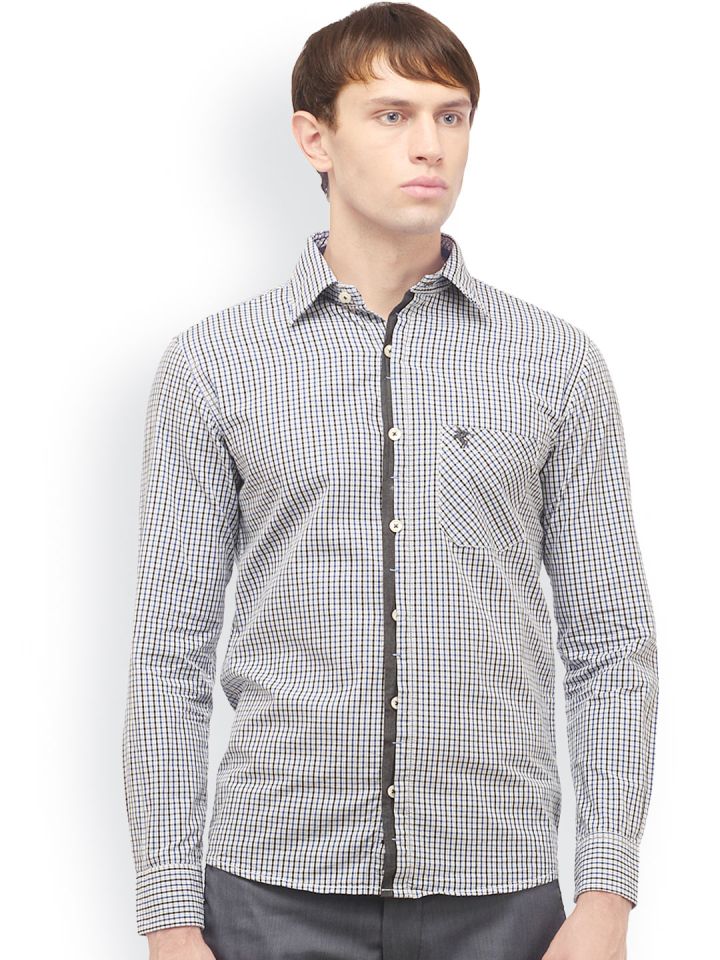 Buy Cantabil Men White Blue Slim Fit Checked Smart Casual Shirt