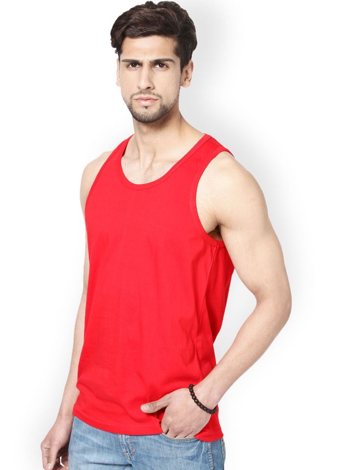 Red sleeveless t shirt clearance