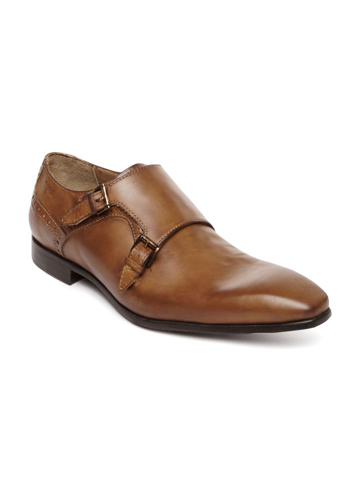 Ruosh Occasion Men Tan Brown Leather Monk Shoes