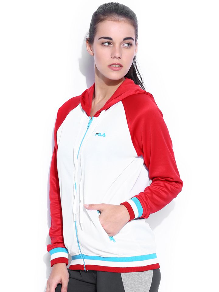 FILA Women White Red Courtney Hooded Training Jacket