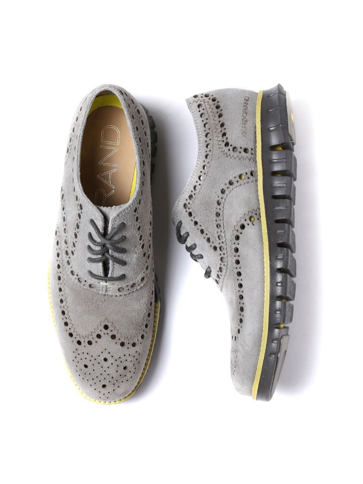 Cole Haan Men Grey Suede ZeroGrand Brogue Casual Shoes