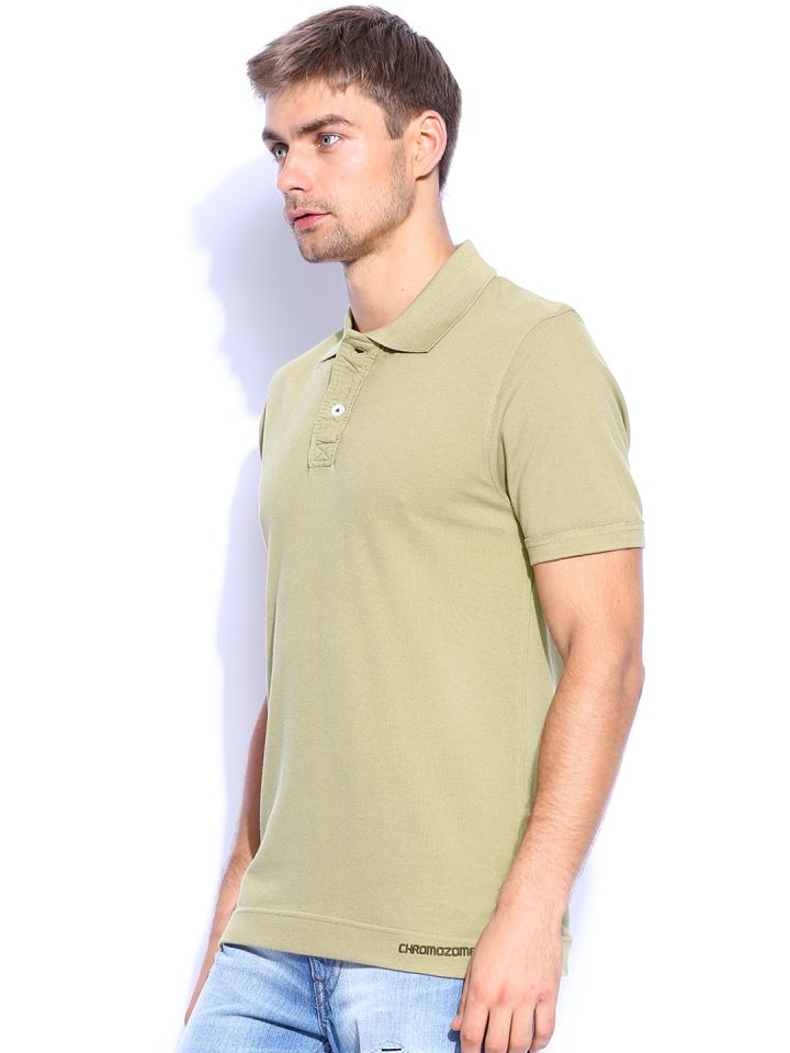 Chromozome Men Khaki Polo Pure Cotton T shirt