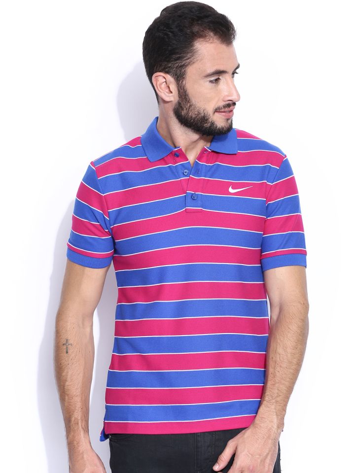 Nike Blue Pink Striped Polo Pure Cotton T shirt