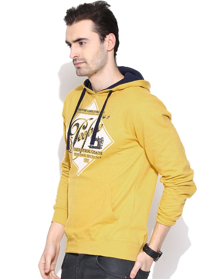 Buy People Mustard Yellow Printed Hooded Sweatshirt Sweatshirts