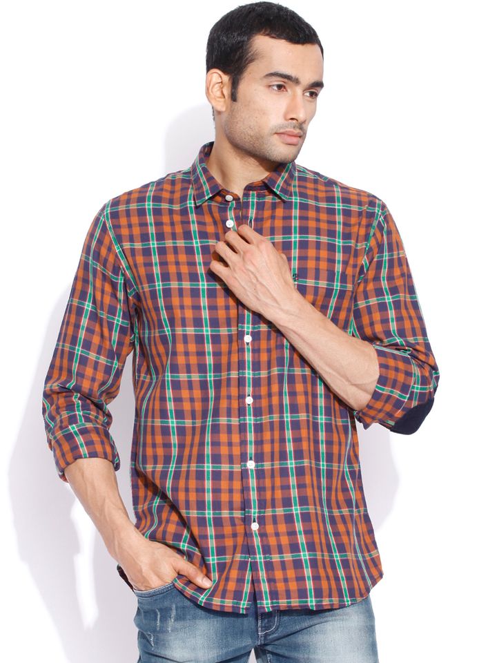 Navy Checked Casual Shirt - Shirts 