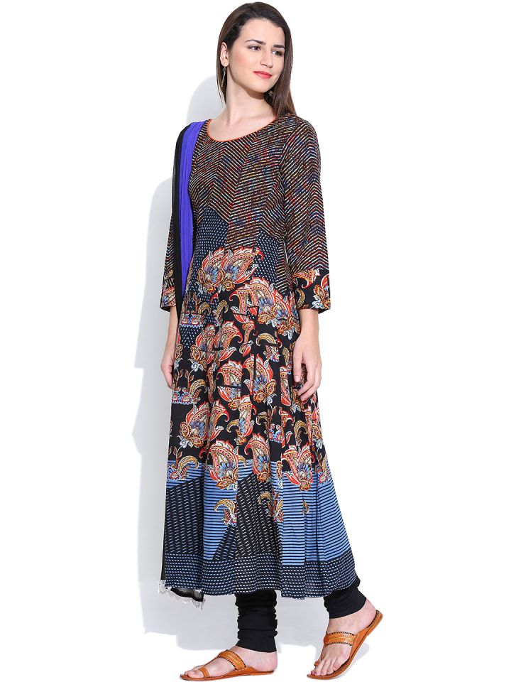 Rain & rainbow black printed kurta hotsell churidar dupatta