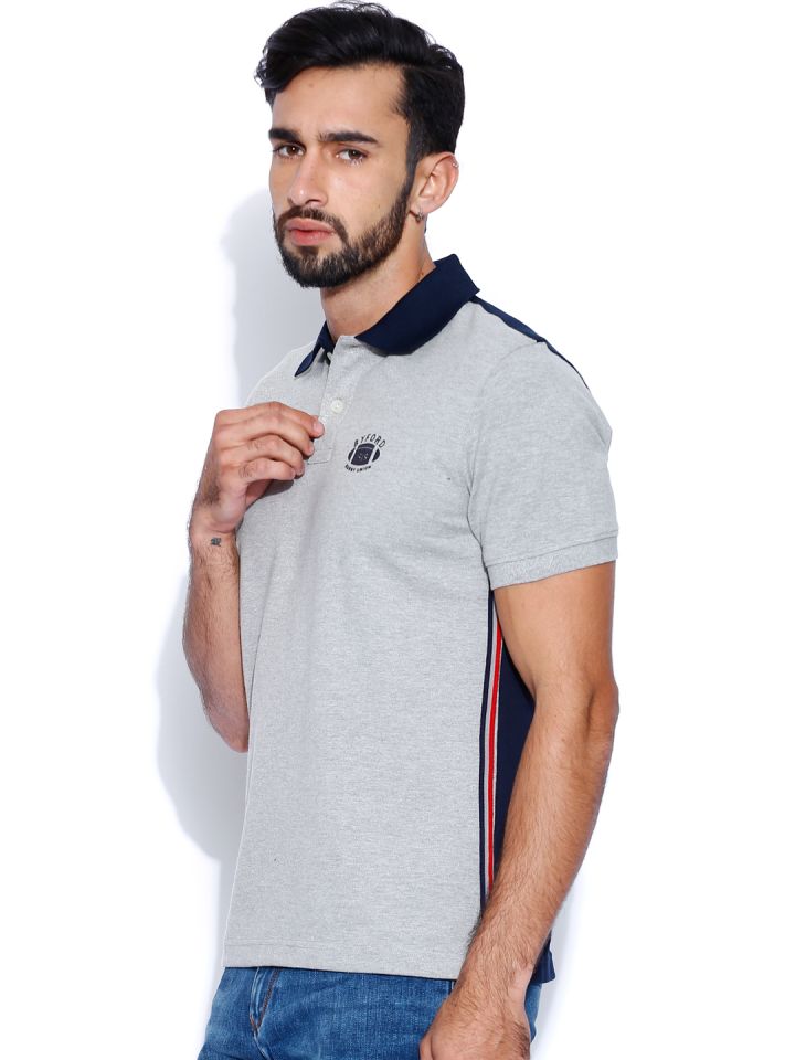 Buy BYFORD By Pantaloons Grey Melange Navy Polo Pure Cotton T Shirt -  Tshirts for Men 940887
