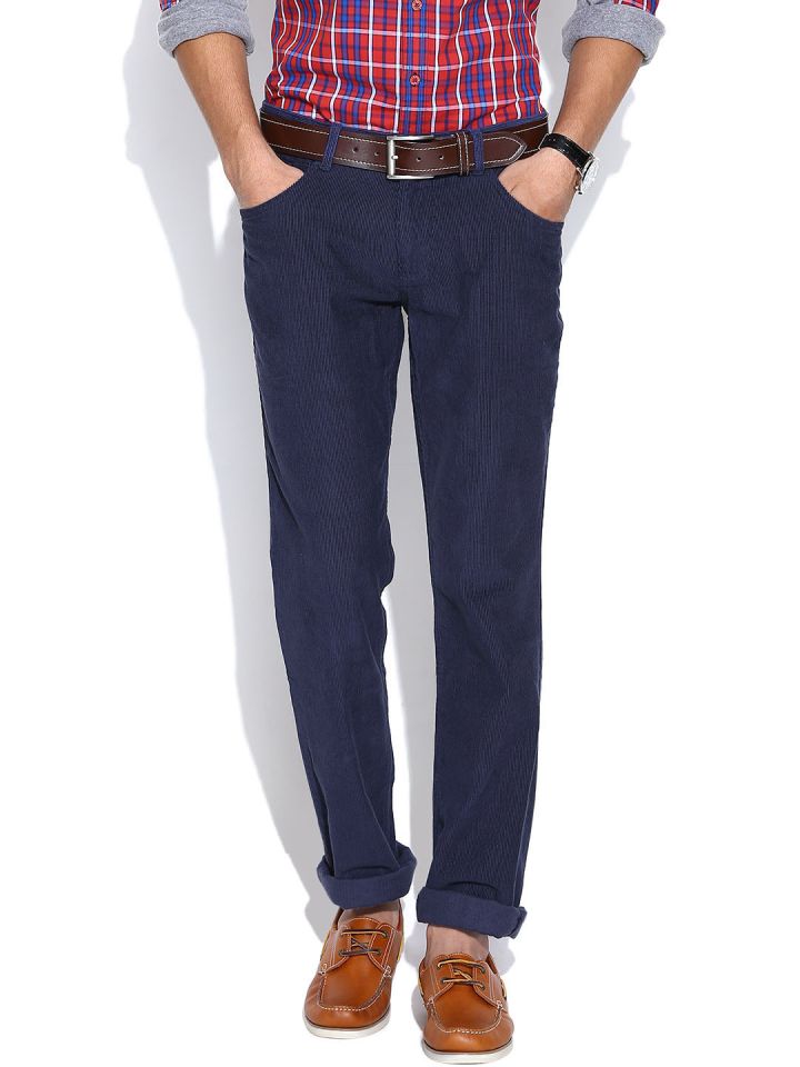 Men Light Blue Slim Fit Mid Rise Solid Casual Trouser