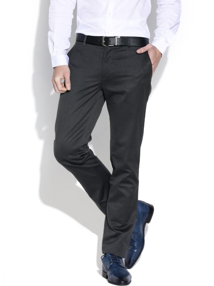 Buy Wills Lifestyle Men Grey Slim Fit Solid Formal Trousers  Trousers for  Men 6015891  Myntra