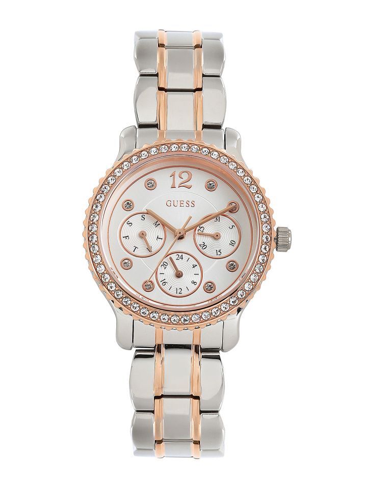 GUESS Women Silver Toned Dial Embellished Watch W0305L3