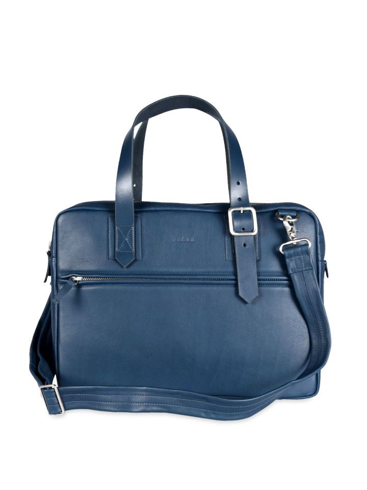 blue leather laptop bag