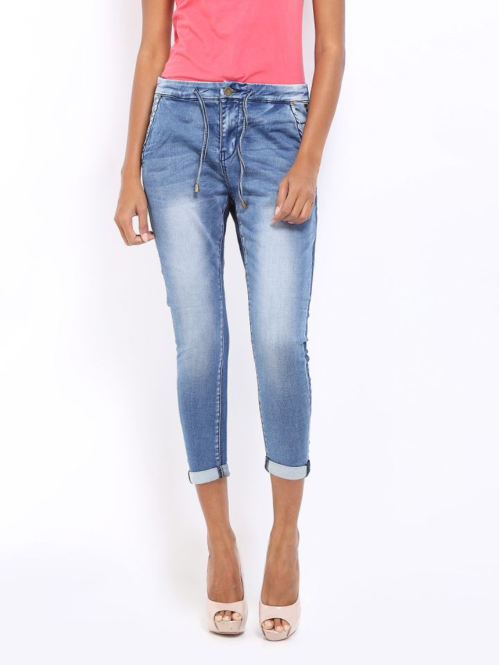 Buy Being Human Clothing Women Blue Boyfriend Slim Fit Cropped