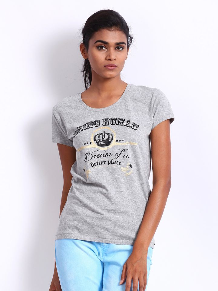 Being Human Clothing Women Grey Printed T shirt