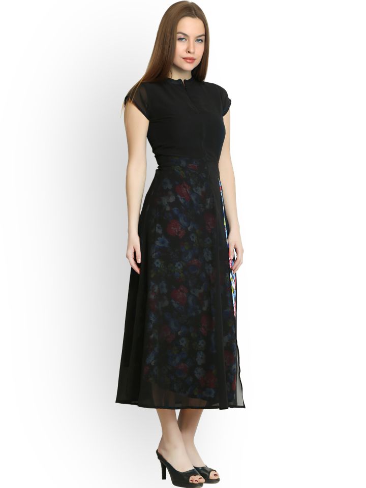 Buy Belle Fille Black Polyester Georgette Maxi Dress Dresses for